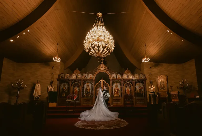 Cinematic church wedding photo by Kropp Photography