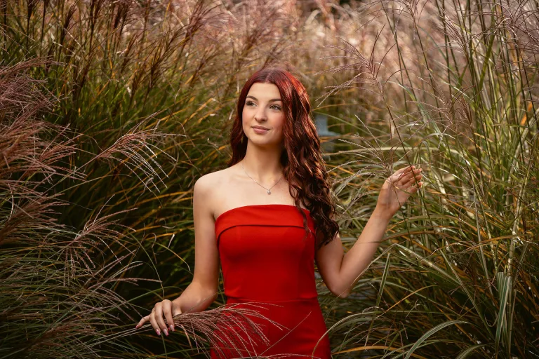 senior portraits of beautiful young red haired high school girl
